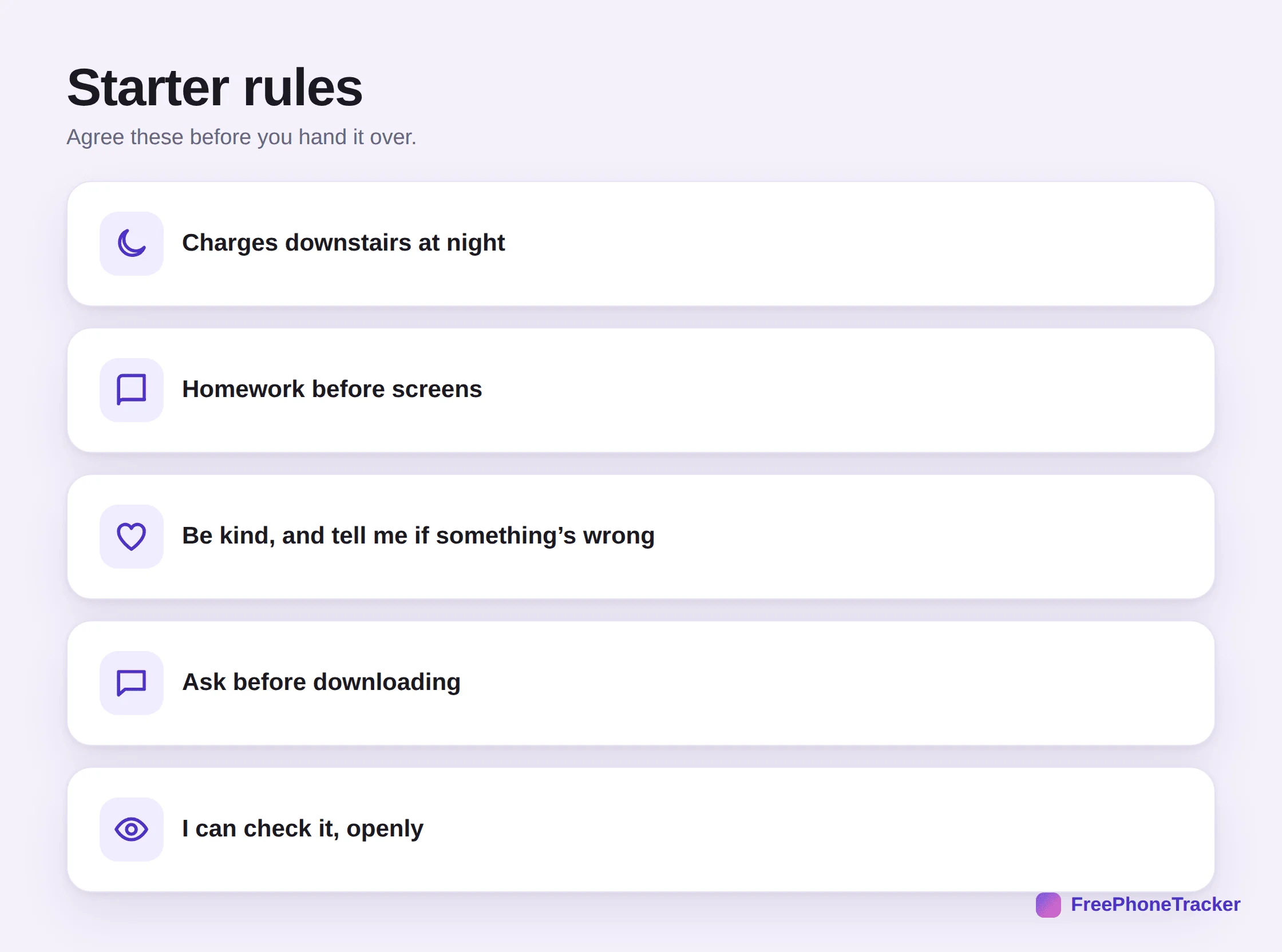 Starter rules for a child's first phone