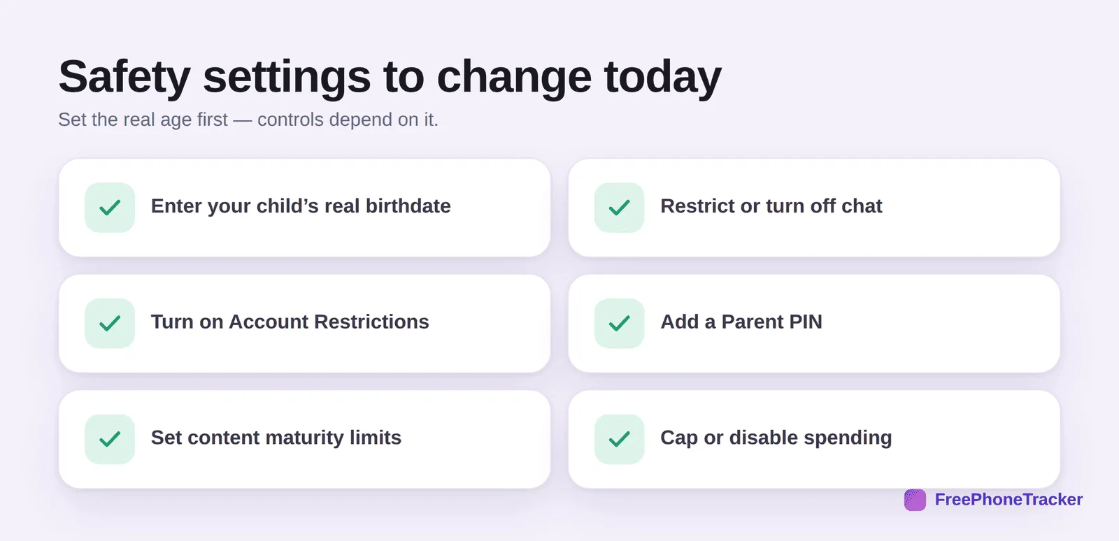 Roblox safety settings: set real age, restrict chat, account restrictions, parent PIN, content maturity, spending limits
