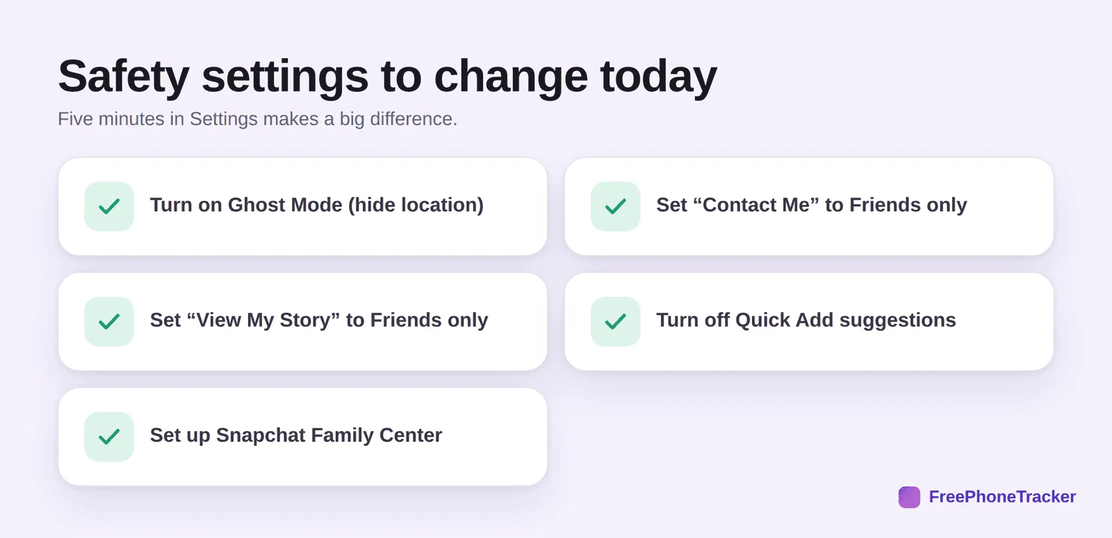 Snapchat safety settings to change: Ghost Mode, contact settings, story privacy, Quick Add, Family Center
