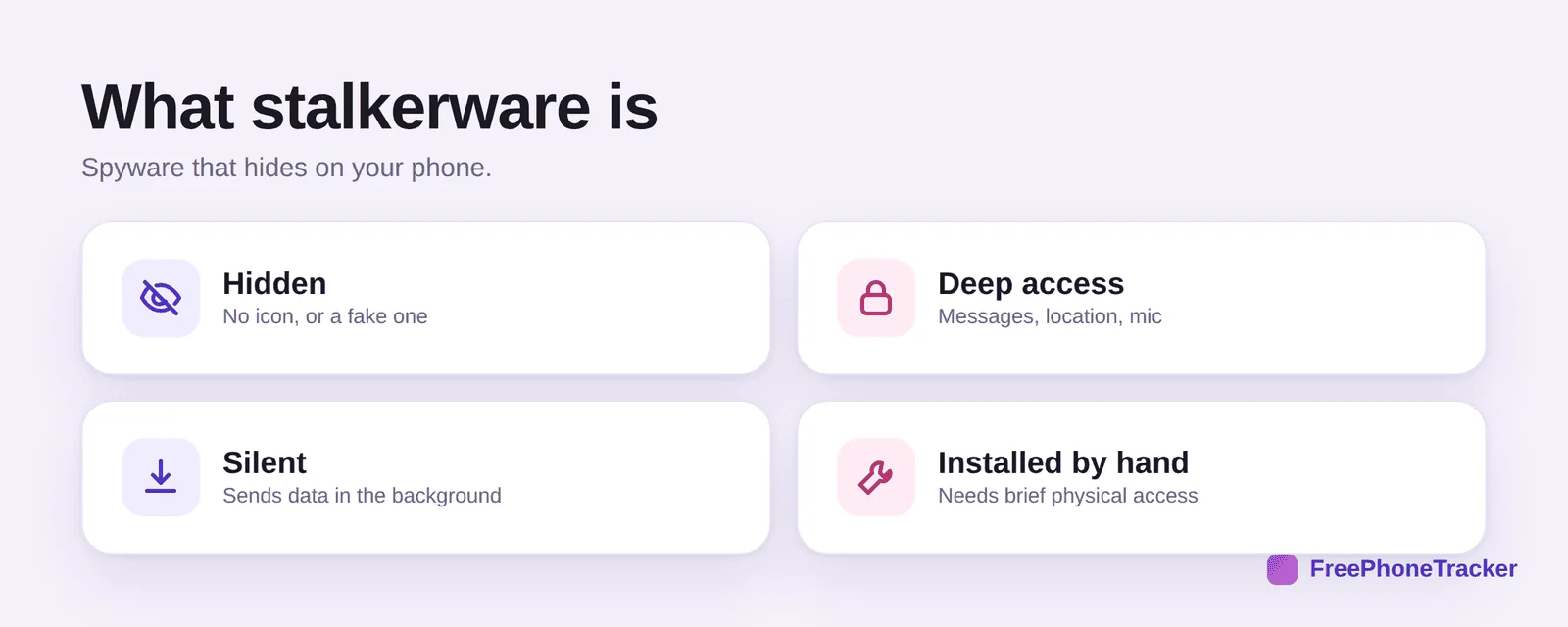What stalkerware is: hidden, deep access, silent, installed by hand
