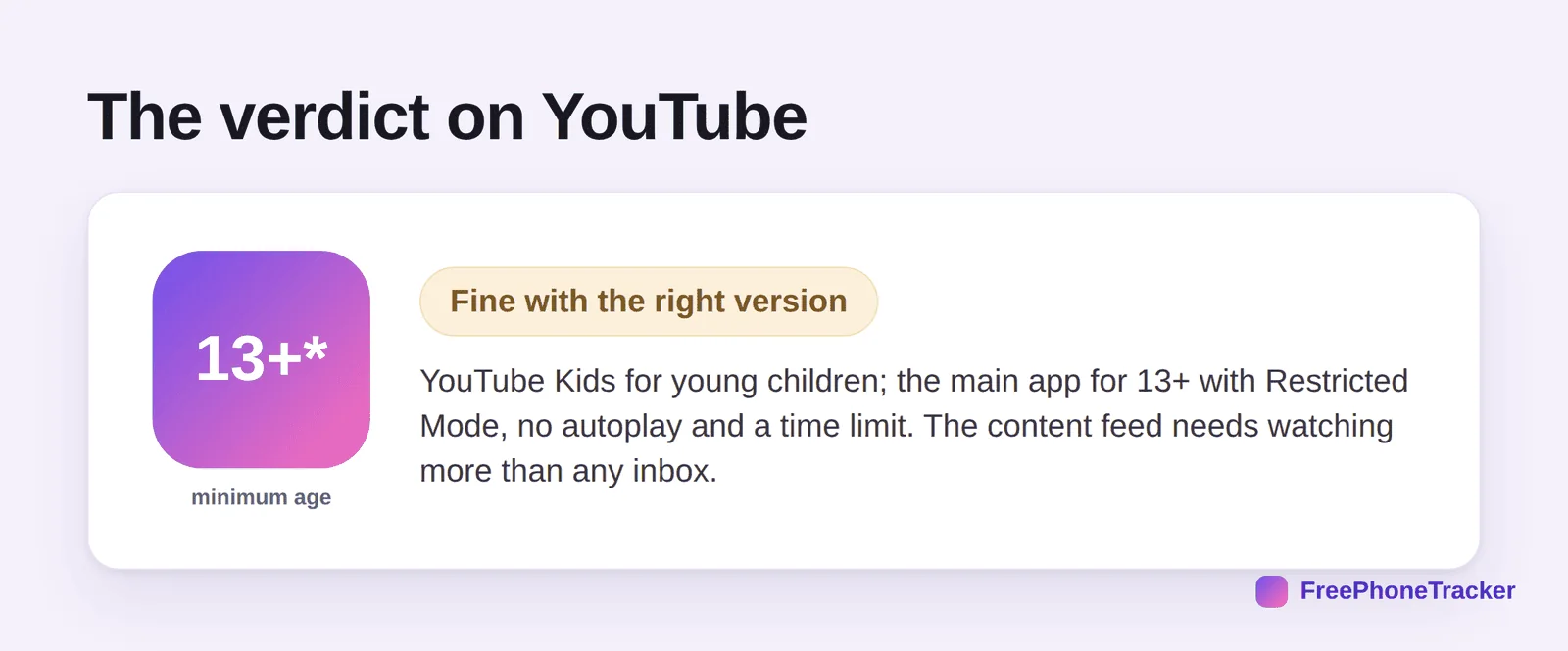 Verdict on YouTube: 13+ with the right version